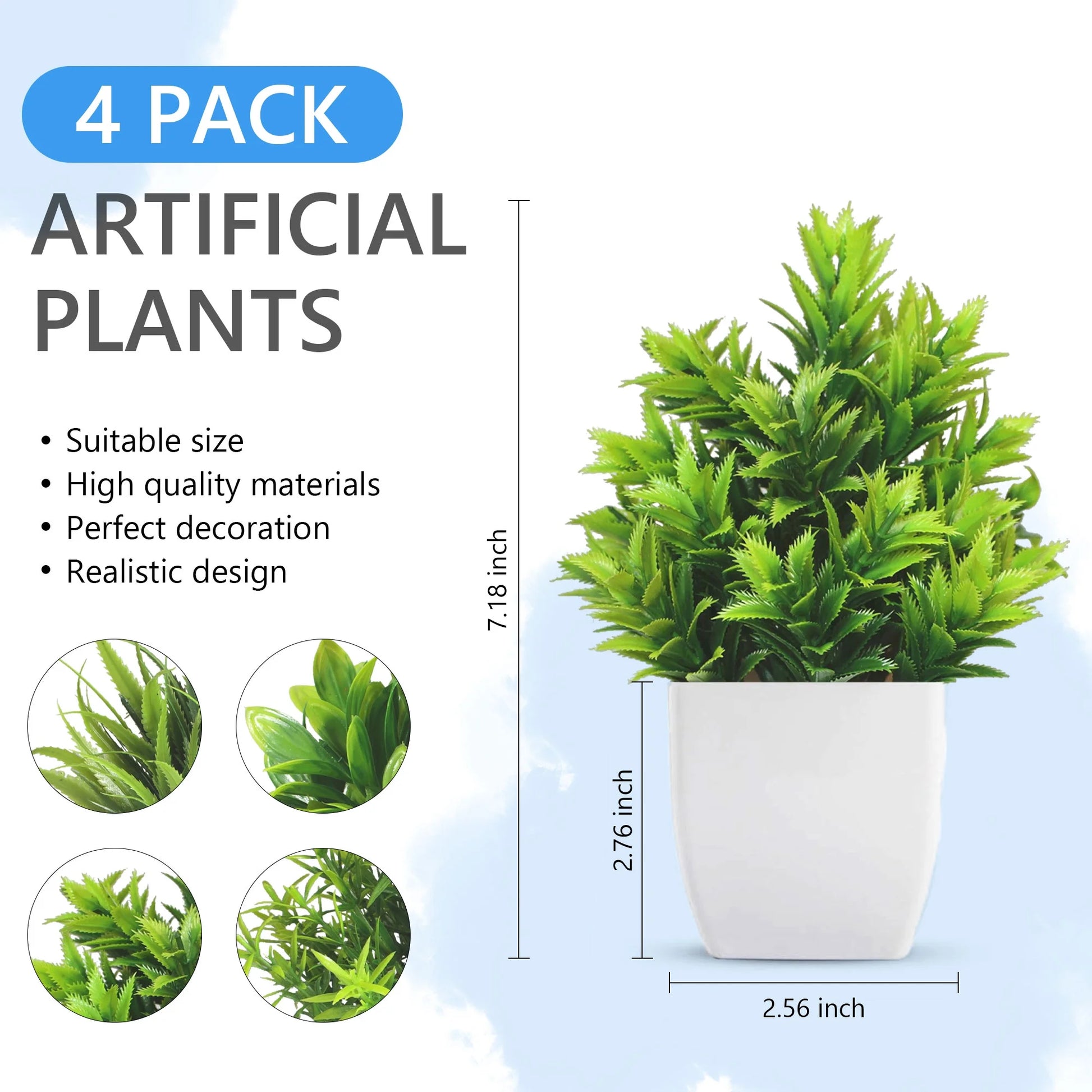 Mini Simulation Potted Plant Set 4Pack Artificial Greenery with Planter Fake Plants for Indoor Home Office Bathroom Farmhouse Decoration