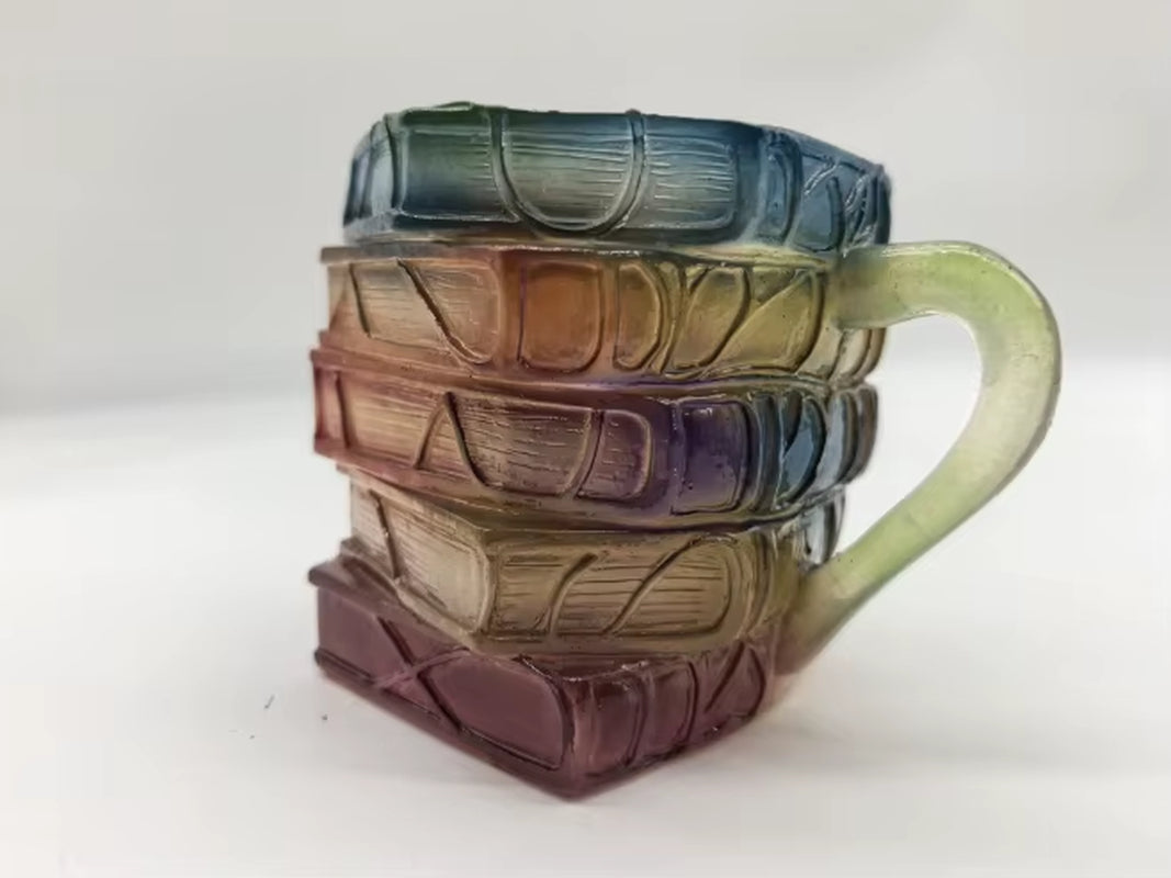 Painted Book Mug 11Oz Novelty 3D Painted Books Coffee Mug Unique Colorful Resin Books Stack Coffee Cup Collection Gifts