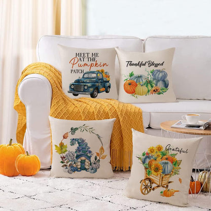 Fall Pillow Covers 20X20 Set of 4 Thanksgiving Autumn Decorative Pillow Covers Blue Fall Pumpkin Gnome Truck Cushion Covers Pillow Cases for Home Outdoor Couch Sofa Decorations (20 Inch)