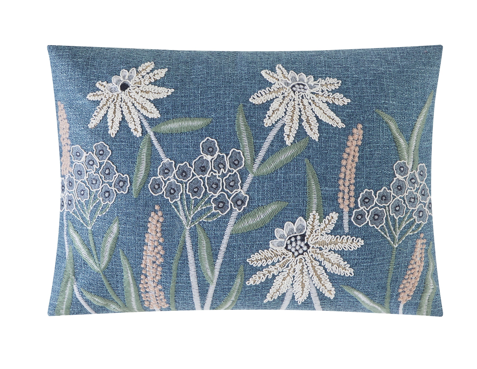 Chambray Embroidered Botanical Decorative Throw Pillow for Adults, 14 X 20