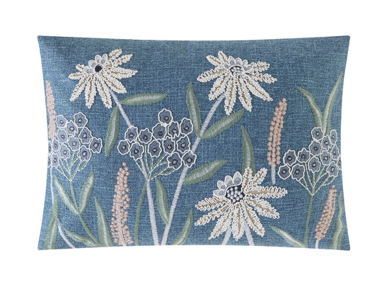 Chambray Embroidered Botanical Decorative Throw Pillow for Adults, 14 X 20