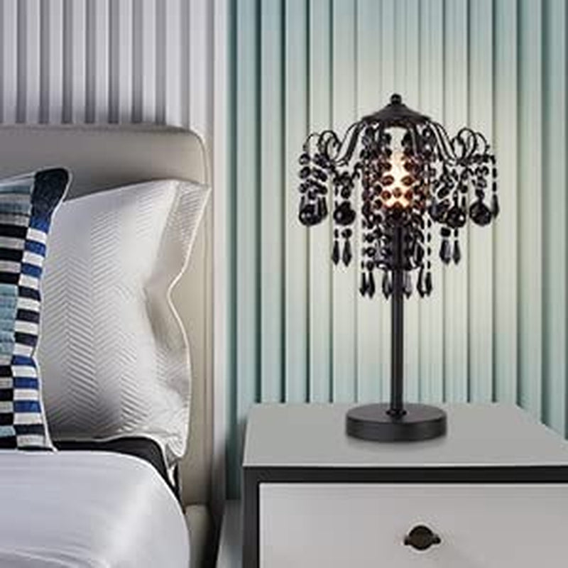 Small Black Crystal Bedside Table Lamp End Table Lamp Nightstand Lamp Desk Lamps for Bedroom Living Room H20.4'' W12 1-Light E26