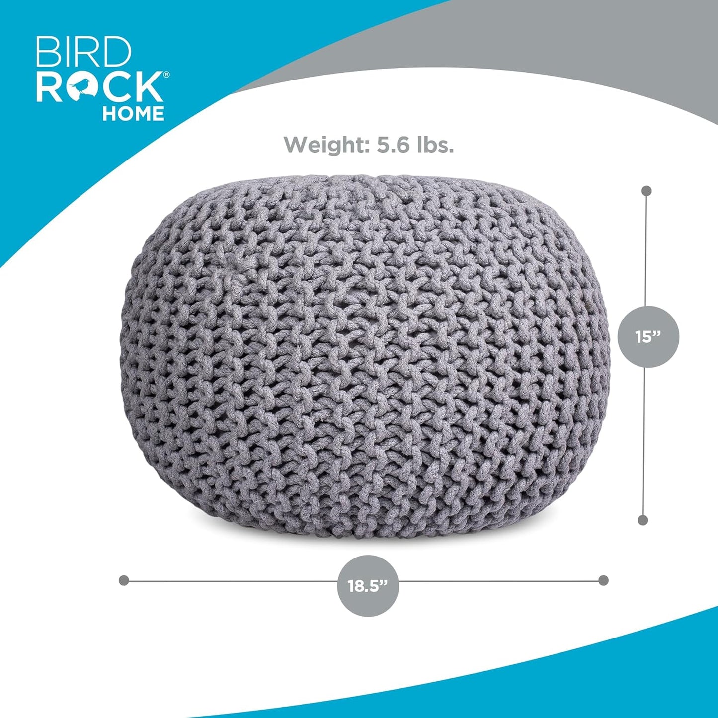 round Pouf Ottoman | Cotton Braided Foot Stool with Bean Bag Filling | Boho Foot Rest for Living Room & Bedroom | Compact & Comfortable Seating, Lightweight & Soft | Light Grey