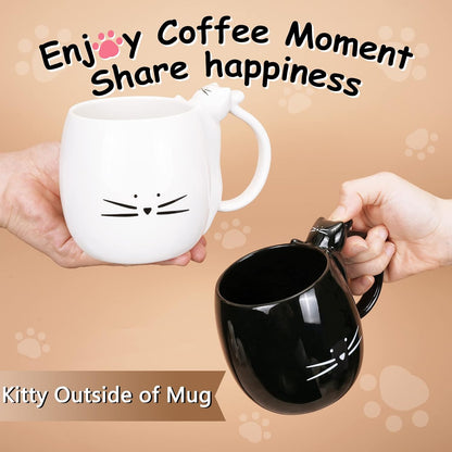 Coffee Mug Cute Cat Mug Gift for Cat Lovers Ceramic Tea Mugs Black 16 Oz
