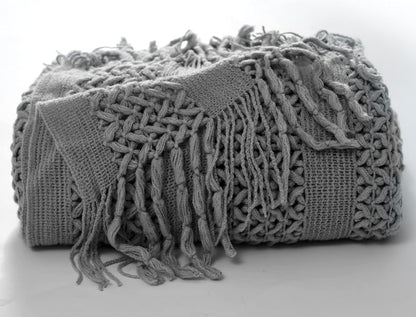 Chunky Cable Knit Throw Blanket for Couch 50"X60" Lightweight Soft Cozy Throw Blanket with Tassels Grey Decorative Throws for Modern Farmhouse Living Room Bedroom Accent Throw for Gifts