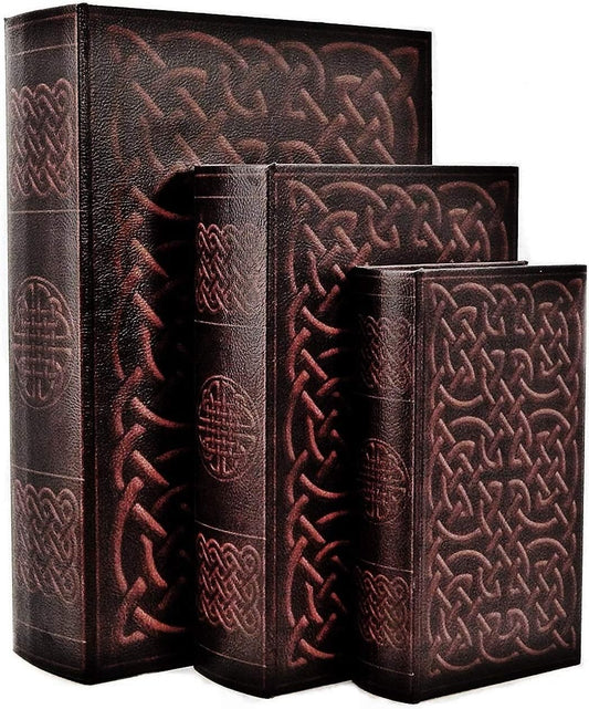 28175 Decorative Book Box Vintage Irish Celtic Knot Hidden Secret Storage Jewelry Keepsake Gift Set of 3