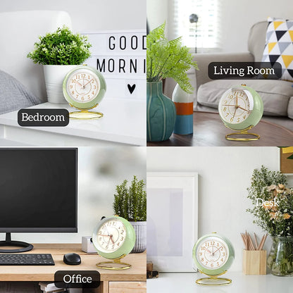 Analog Alarm Clocks,Retro Backlight Cute Simple Design Small Desk Clock with Night Light,Silent Non-Ticking,Battery Powered,For Kids,Bedroom ,Travel,Kitchen,Bedside Desktop