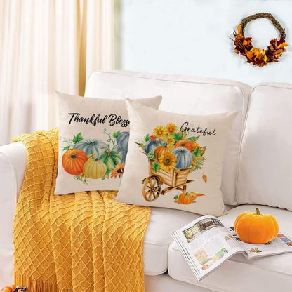 Fall Pillow Covers 20X20 Set of 4 Thanksgiving Autumn Decorative Pillow Covers Blue Fall Pumpkin Gnome Truck Cushion Covers Pillow Cases for Home Outdoor Couch Sofa Decorations (20 Inch)
