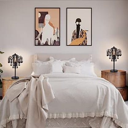 Small Black Crystal Bedside Table Lamp End Table Lamp Nightstand Lamp Desk Lamps for Bedroom Living Room H20.4'' W12 1-Light E26