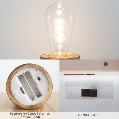 Battery Operated Table Lamp Wood Night Light Decorative Table Light for Bedroom Living Room Lights Bedside Table Lamp Desk Decorative Lights Bright Light Festival Home Decoration(Single)