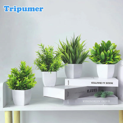 Mini Simulation Potted Plant Set 4Pack Artificial Greenery with Planter Fake Plants for Indoor Home Office Bathroom Farmhouse Decoration