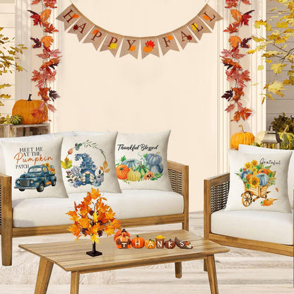 Fall Pillow Covers 20X20 Set of 4 Thanksgiving Autumn Decorative Pillow Covers Blue Fall Pumpkin Gnome Truck Cushion Covers Pillow Cases for Home Outdoor Couch Sofa Decorations (20 Inch)
