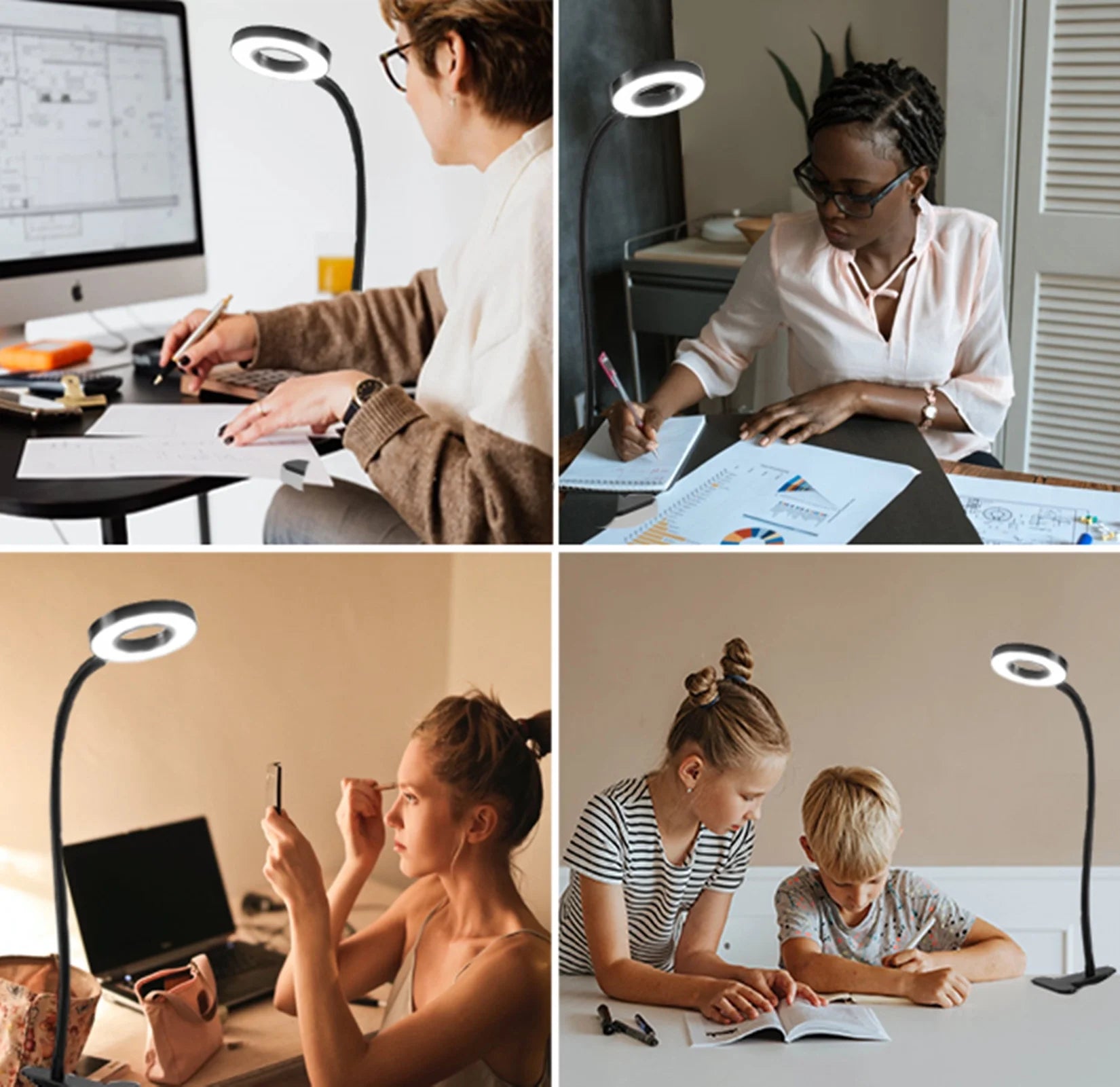 Clip on Light Reading Lights , 48 LED USB Desk Lamp with 3 Color Modes 10 Brightness, Flexible USB Clamp Bedside Lamp, Eye Caring Book Light for Studying/Working/Gaming (Black)