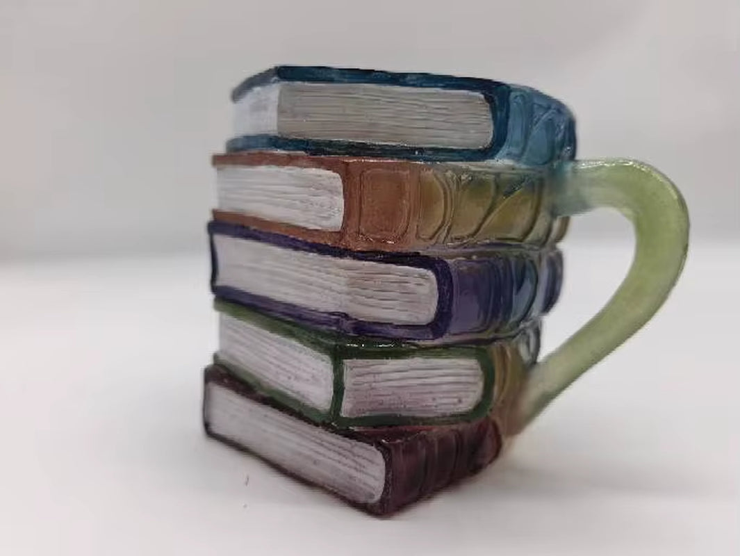 Painted Book Mug 11Oz Novelty 3D Painted Books Coffee Mug Unique Colorful Resin Books Stack Coffee Cup Collection Gifts
