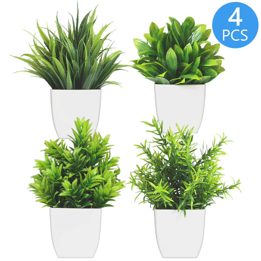 Mini Simulation Potted Plant Set 4Pack Artificial Greenery with Planter Fake Plants for Indoor Home Office Bathroom Farmhouse Decoration