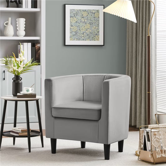 Contemporary Barrel Accent Chair for Livingroom, Gray Velvet