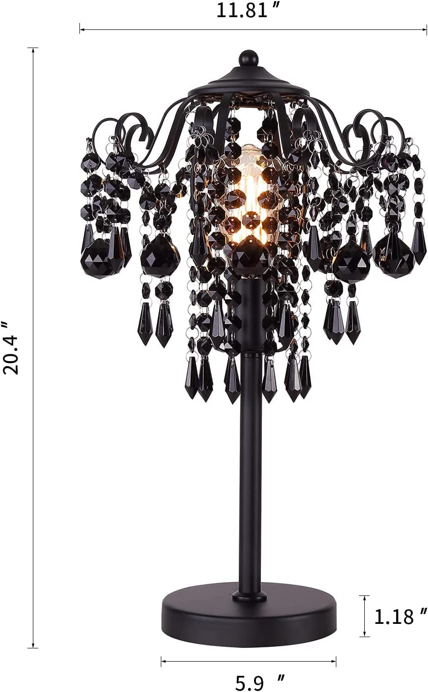 Small Black Crystal Bedside Table Lamp End Table Lamp Nightstand Lamp Desk Lamps for Bedroom Living Room H20.4'' W12 1-Light E26