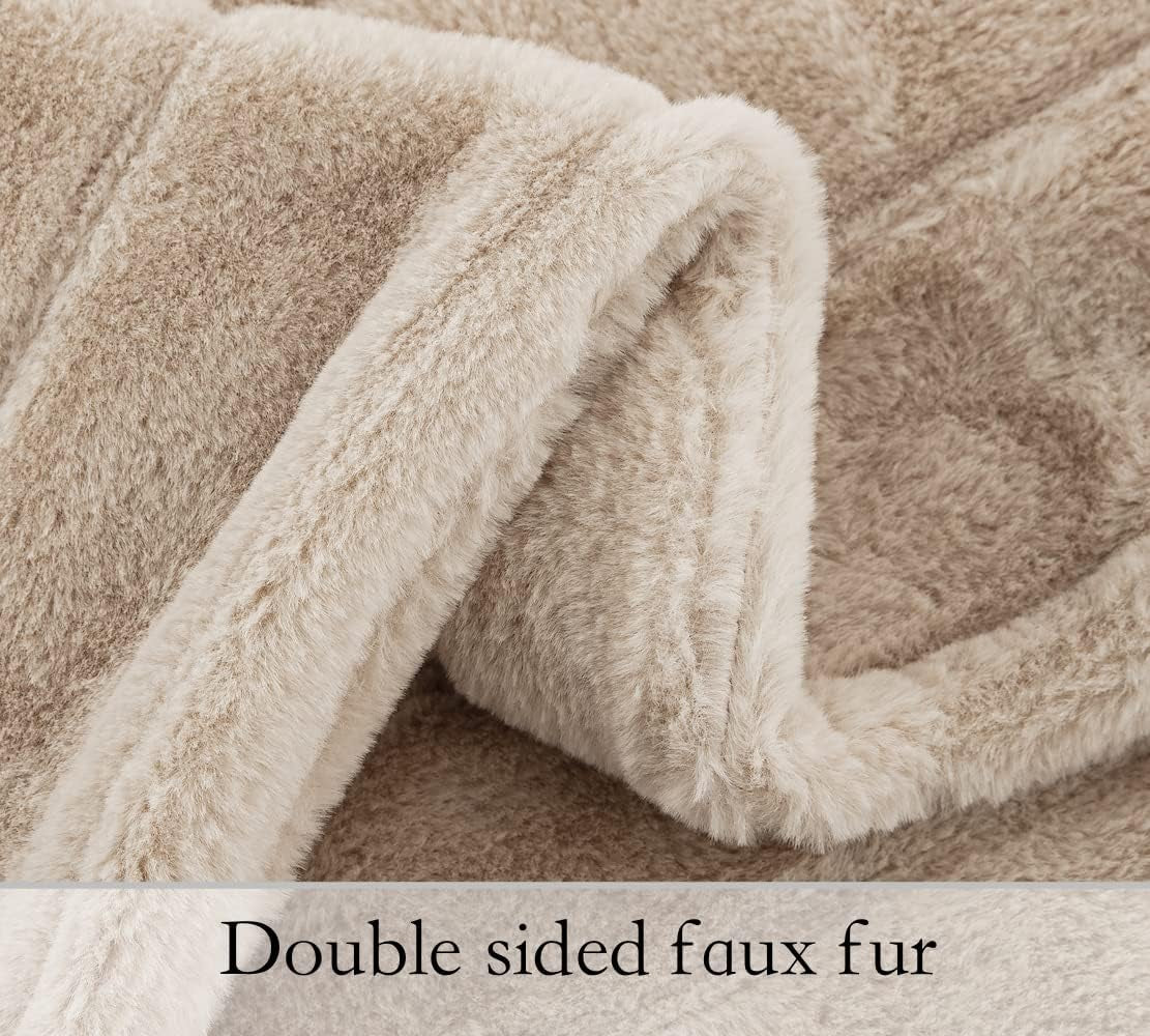 Faux Fur Throw Ultra Soft Double Sided, Fluffy Blanket for Winter Sofa Couch, Cuddly & Warm (50"X 60", Beige)