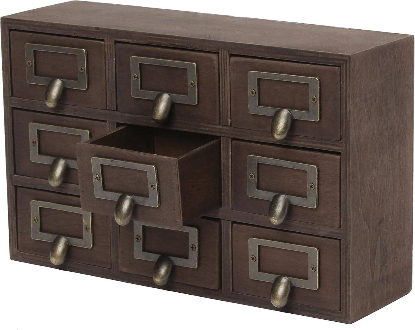 Apothecary Wood Desk Drawer Set, 9 Drawers, Rustic Brown