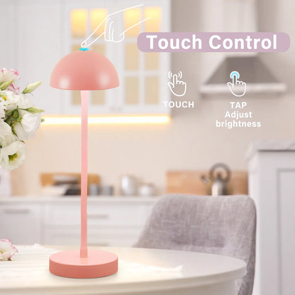 Cordless Table Lamp,Led Rechargeable Mushroom Lamp,Modern Dimmable Touch Gooseneck Desk Lamp Battery Operated Lights for Dorm Office Reading,Pink