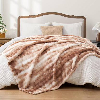 Fleece Blanket - Throw Blanket for Couch, Luxury Bubble Fluffy Plush Twin Cozy Soft Warm Fuzzy Extra Large Blanket for All Season Use-80"*90"-Brown1