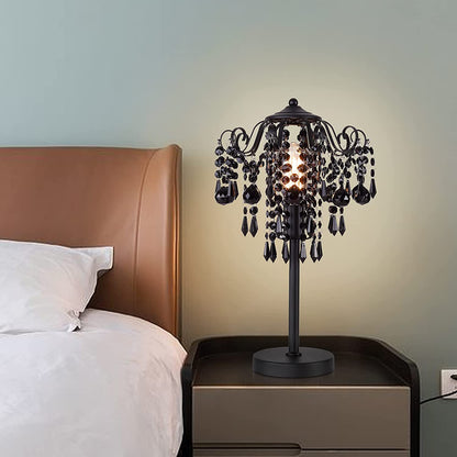 Small Black Crystal Bedside Table Lamp End Table Lamp Nightstand Lamp Desk Lamps for Bedroom Living Room H20.4'' W12 1-Light E26