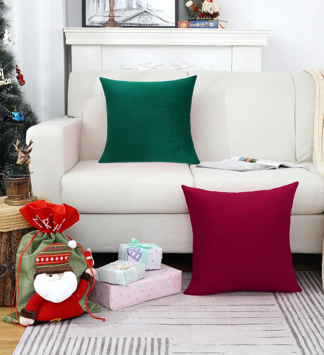 Set of 2 Comfy Accent Soft Velvet Throw Pillow Covers for Sofa Couch, Invisible Zipper Decorative Solid Square Cushion Cases for Livingroom Car (16 X 16 Inches, Army Green)