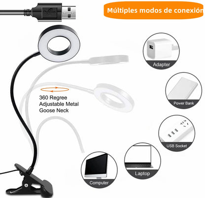 Clip on Light Reading Lights , 48 LED USB Desk Lamp with 3 Color Modes 10 Brightness, Flexible USB Clamp Bedside Lamp, Eye Caring Book Light for Studying/Working/Gaming (Black)