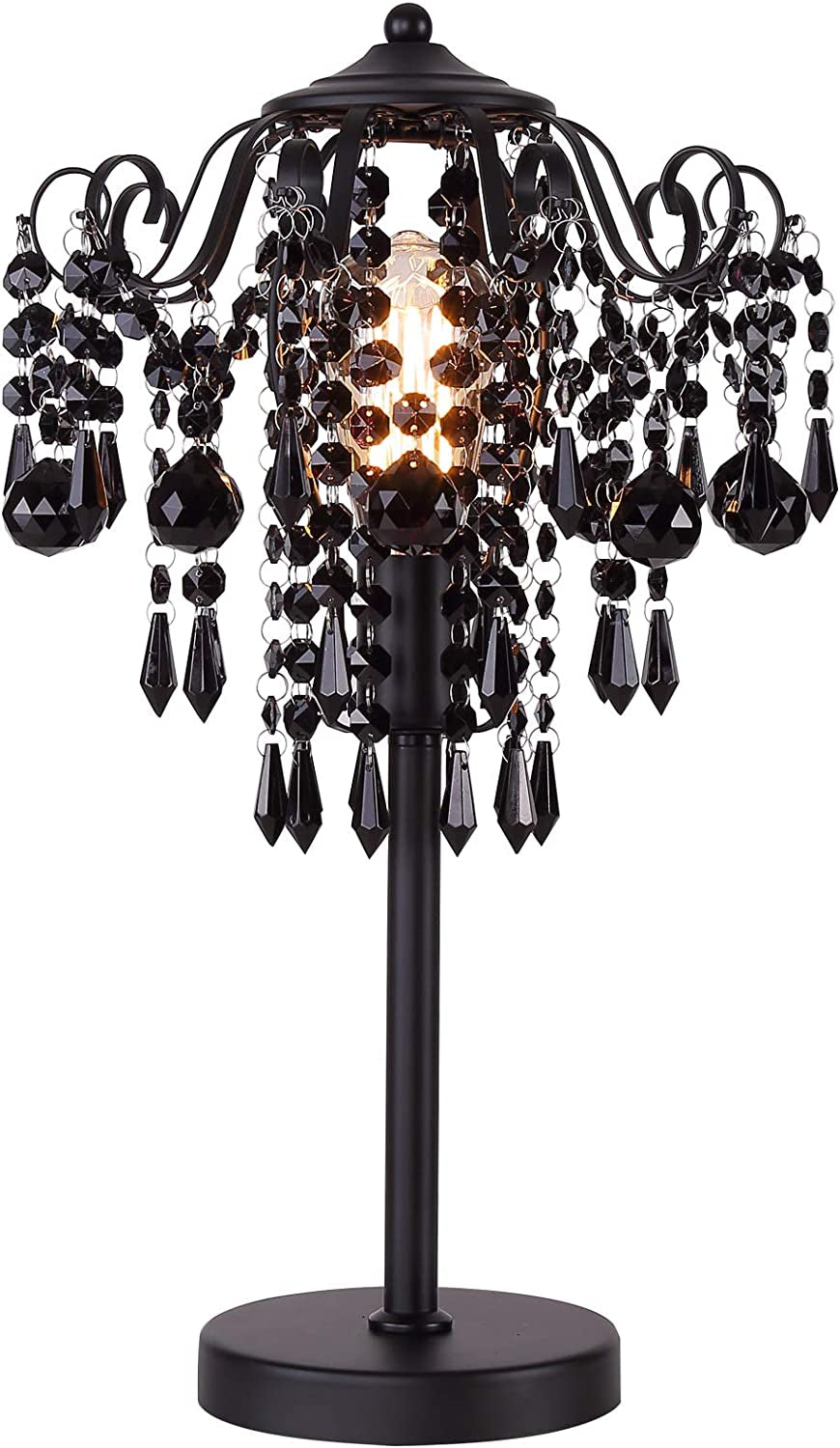 Small Black Crystal Bedside Table Lamp End Table Lamp Nightstand Lamp Desk Lamps for Bedroom Living Room H20.4'' W12 1-Light E26