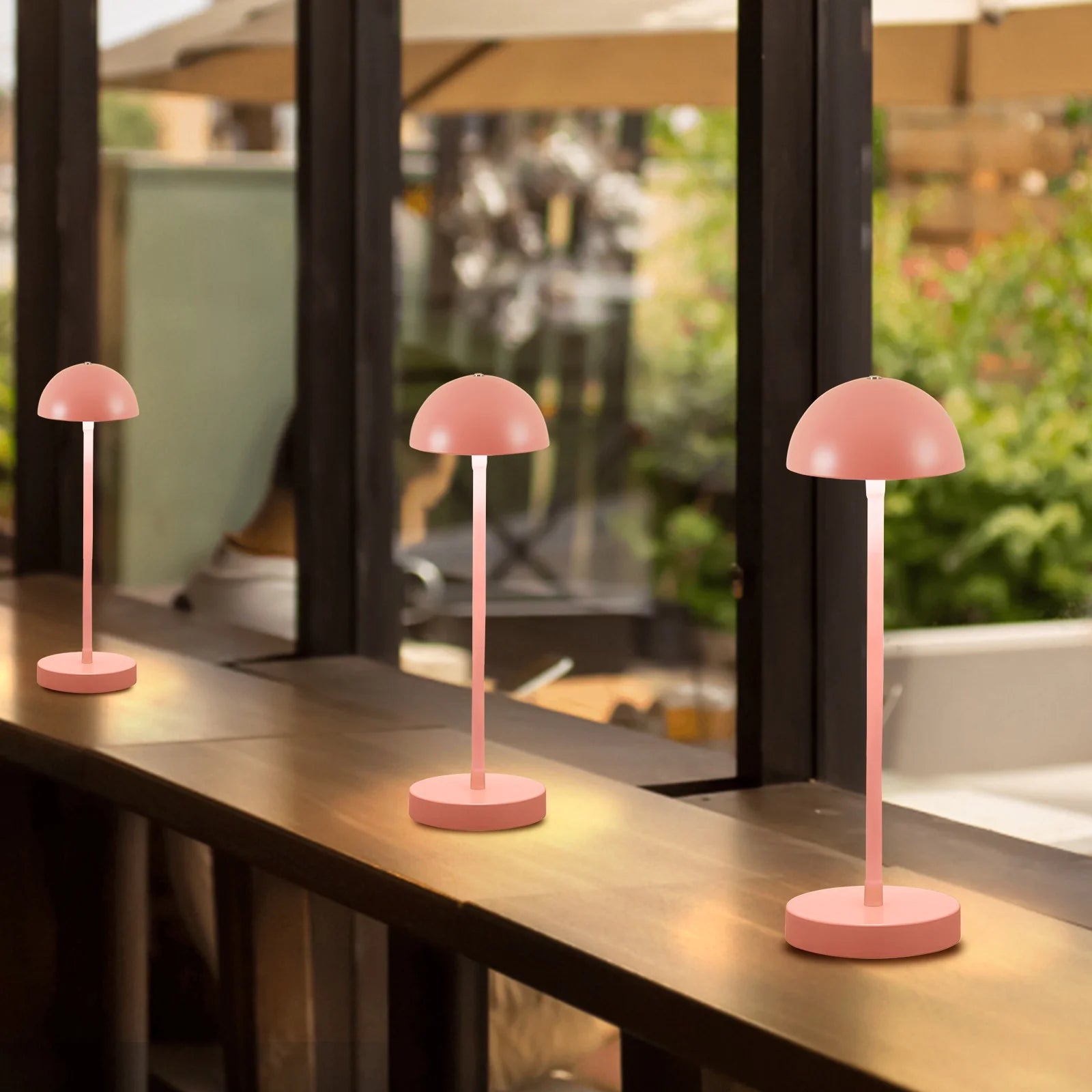 Cordless Table Lamp,Led Rechargeable Mushroom Lamp,Modern Dimmable Touch Gooseneck Desk Lamp Battery Operated Lights for Dorm Office Reading,Pink