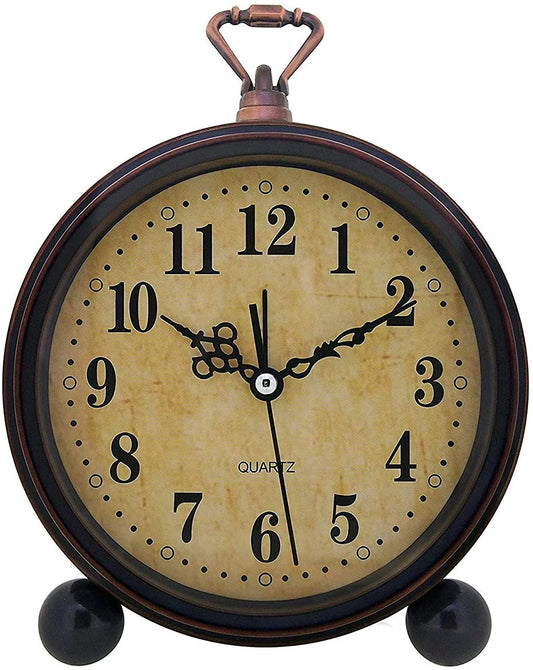 Vintage Alarm Clock , Analog Silent Small Bedside Desk Clock Battery Operated for Table Living Room Decor Shelf Gift Clock (Classic)