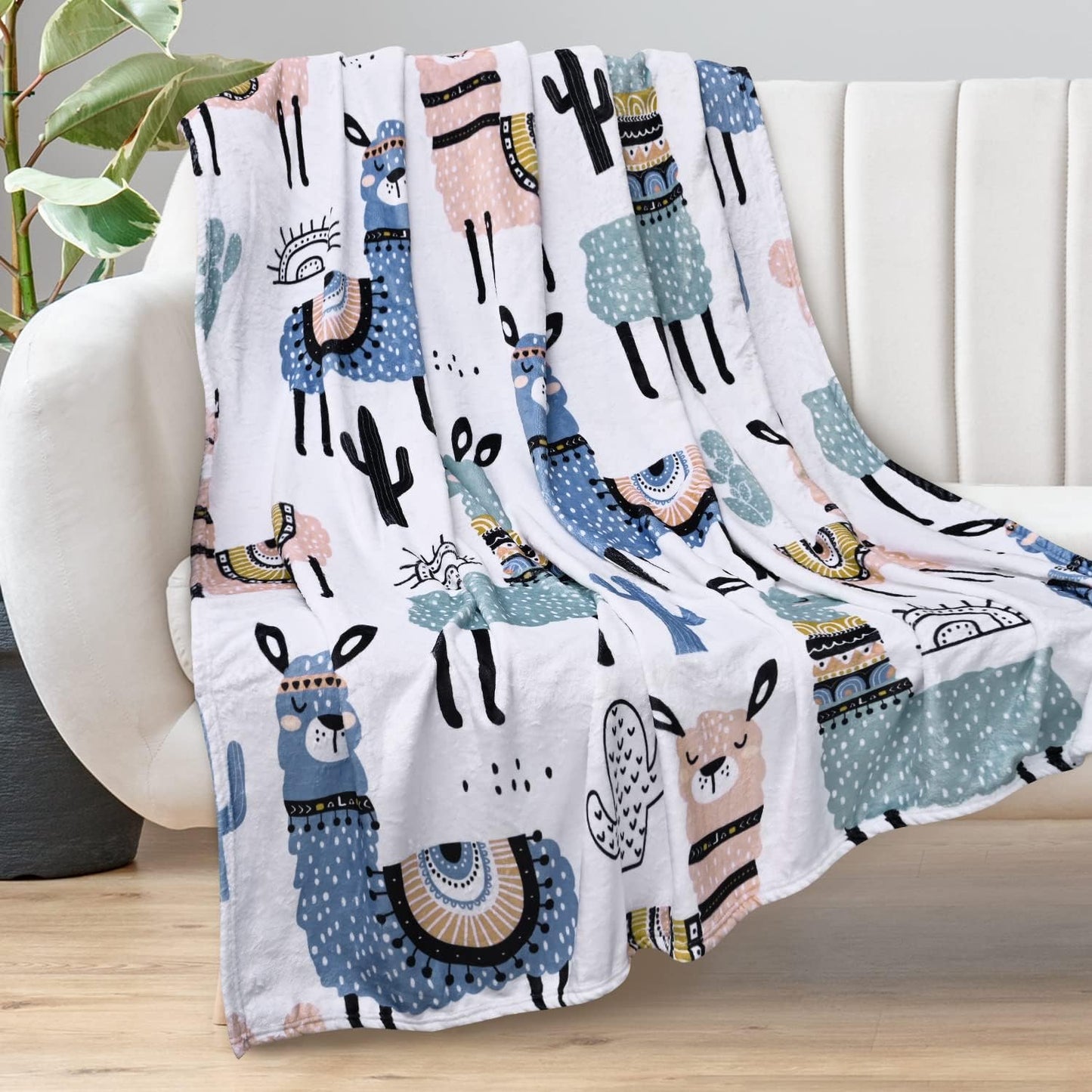 Alpaca Llama Throw Blanket for Kids Women Adult, Warm Soft Fleece Flannel Microfiber Blanket, Lightweight Cozy Couch Bed Sofa Blankets Gifts for Girls, 60" X 80" Cute Llama Blanket