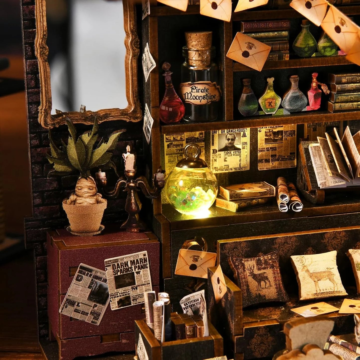 Book Nook Kit, DIY 3D Wooden Puzzle Booknook Bookend Miniature Dollhouse, Book Nook Kits for Adults, Bookshelf Insert Alley Home Decor with LED Light (The House of Magic)
