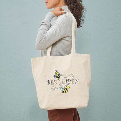 Bee Happy Tote Bag Natural Canvas Tote Bag, Reusable Shopping Bag