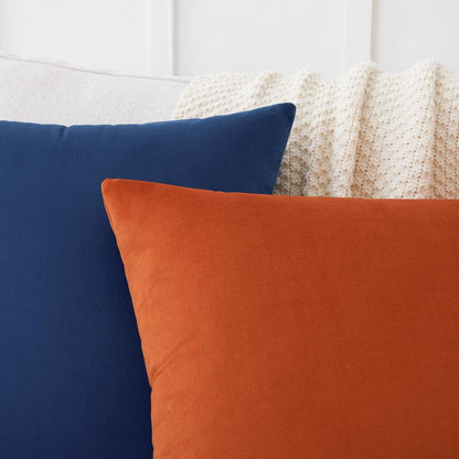 Set of 2 Cozy Velvet Square Decorative Throw Pillow Covers for Couch and Bed, Navy Blue, 18 X 18 Inches