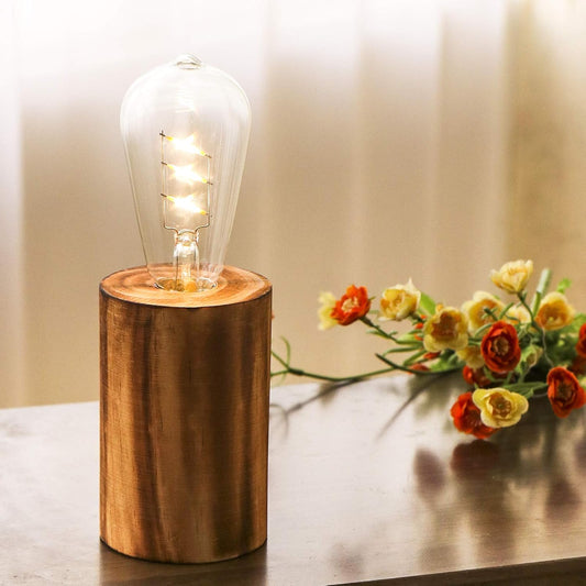 Battery Operated Table Lamp Wood Night Light Decorative Table Light for Bedroom Living Room Lights Bedside Table Lamp Desk Decorative Lights Bright Light Festival Home Decoration(Single)